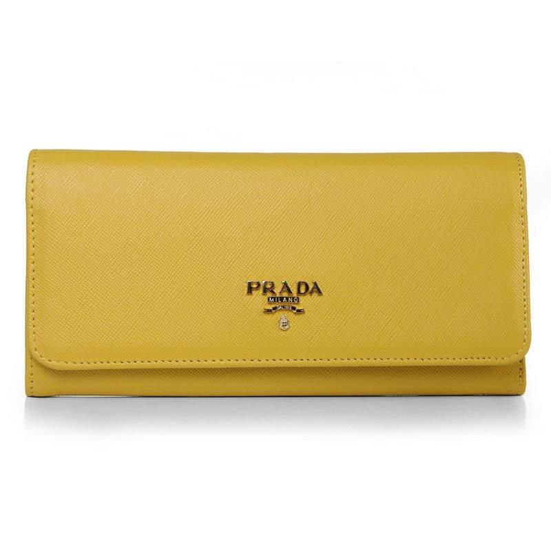 Knockoff Prada Real Leather Wallet 1137 lemon yellow